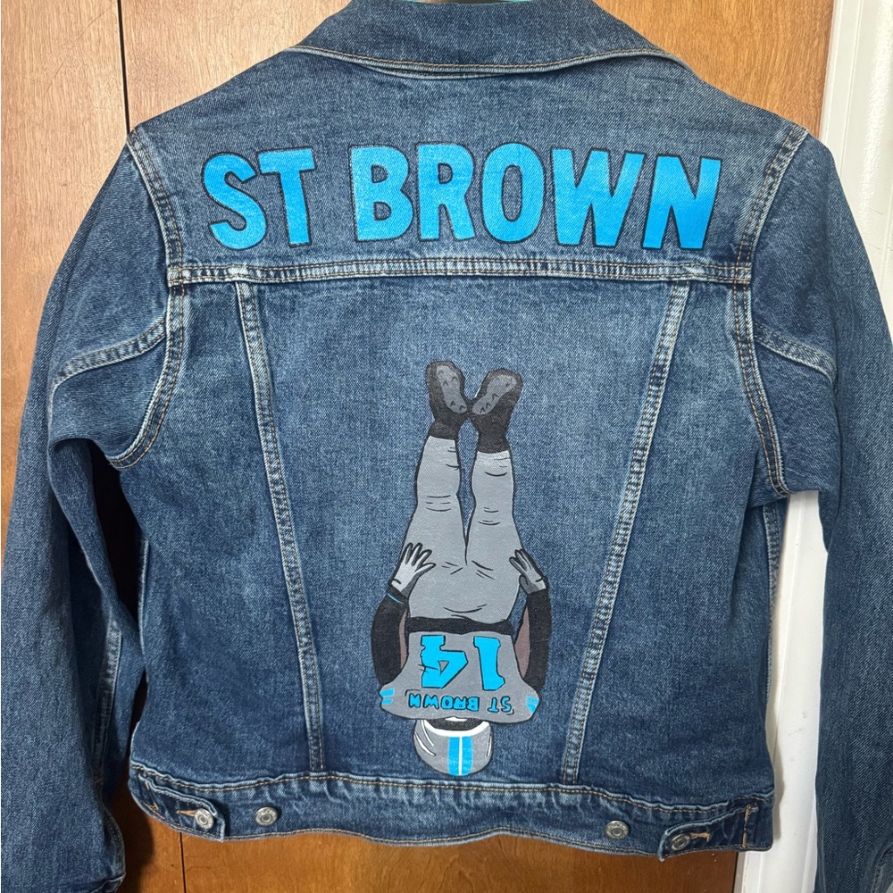 Hand painted Detroit Lions Jean jacket featuring